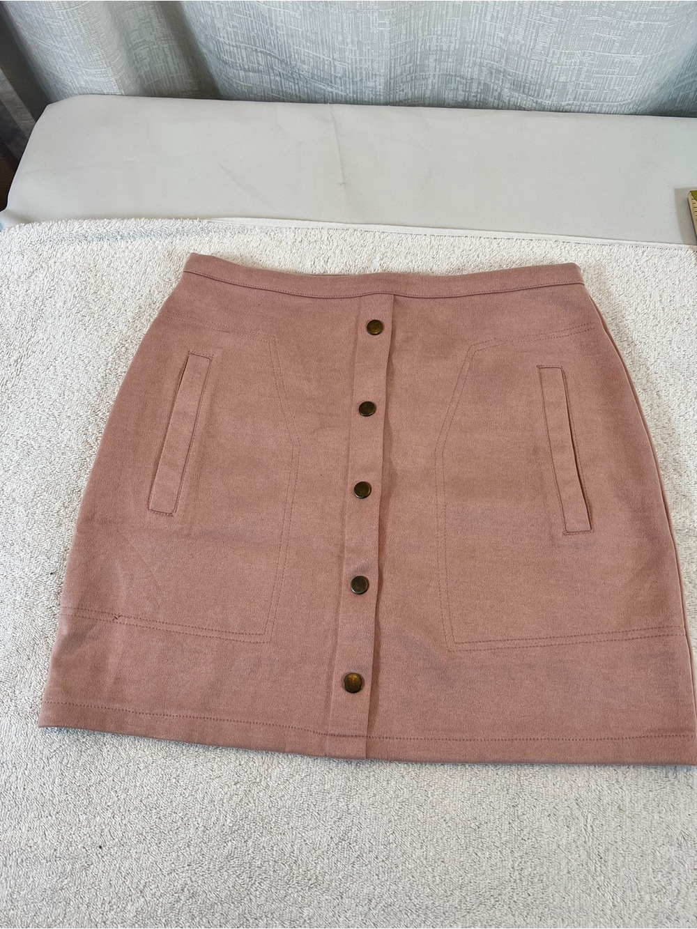 Womens Button-Front Blush Pink Mini Skirt SIZE LARGE